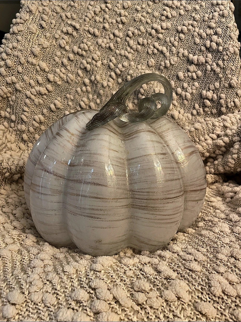 Glass Pumpkin in White Metallic Bronze
